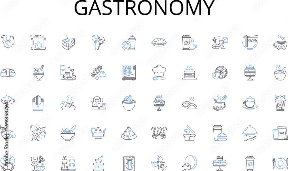 Gastronomy line icons collection. Earnings, Profit, Sales, Cashflow, Revenue, Income, Net vector and linear illustration. ROI,Gains,Wealth outline signs set