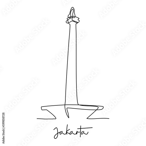 monas, the iconic building of jakarta the capital city of indonesia in vector single line drawing