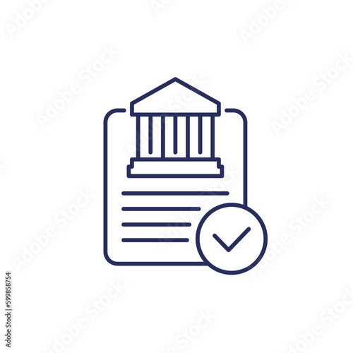 Bank document line icon, vector