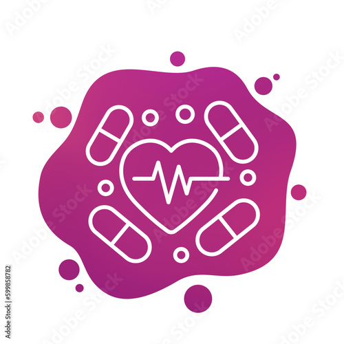 cardiac medication line icon, pills for heart vector photo