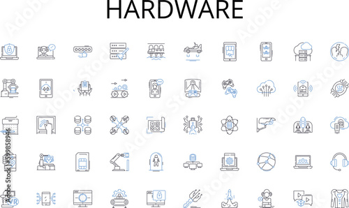 Hardware line icons collection. Advertising, Branding, Campaigns, Competitors, Consumers, Content, Customer vector and linear illustration. Demographics,Engagement,Feedback outline signs set