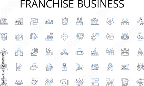 Franchise business line icons collection. Strategy, Management, Leadership, Innovation, Organizational, Operations, Marketing vector and linear illustration. Accounting,Finance,Entrepreneurship
