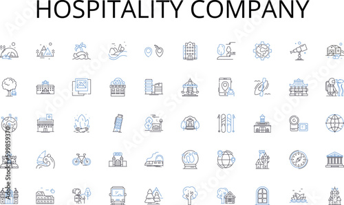 Hospitality company line icons collection. Committed, Enamored, Attached, Invested, Devoted, Pledged, Obligated vector and linear illustration. Involved,Emotionally invested,Enthralled outline signs