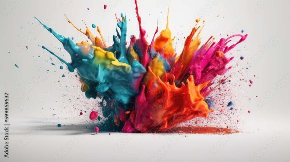 Bright multicolored splash of paint on a white background. Abstract background. AI generated