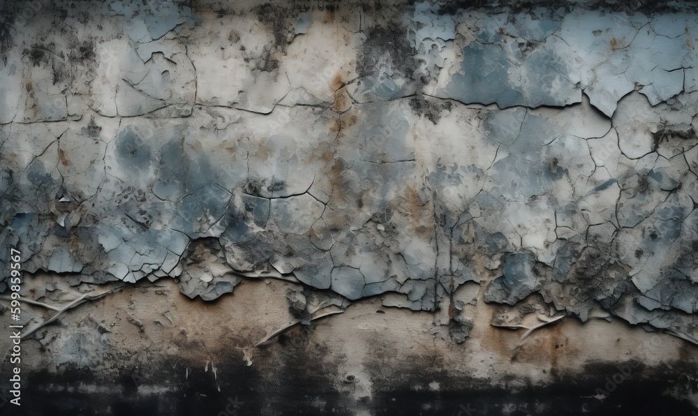 Fototapeta premium a wall that has a bunch of cracks in it and some paint on it. generative ai