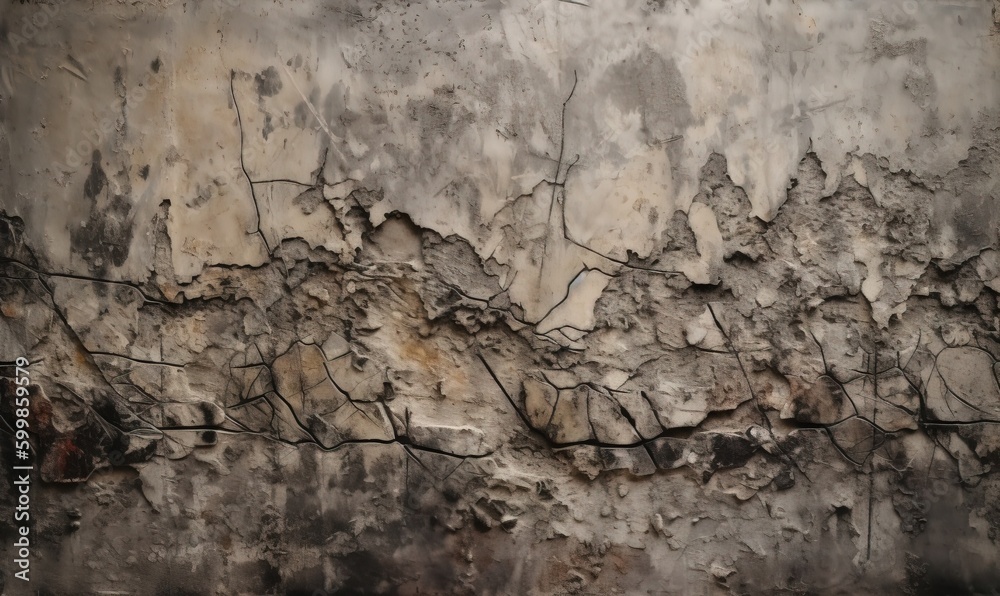  a wall that has a bunch of cracks in it and a bird sitting on the wall.  generative ai