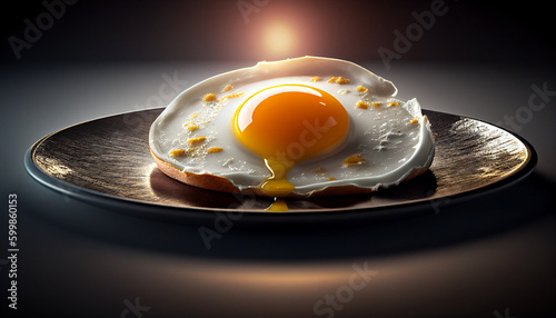 A plate of fried eggs with a dark background, Generative AI