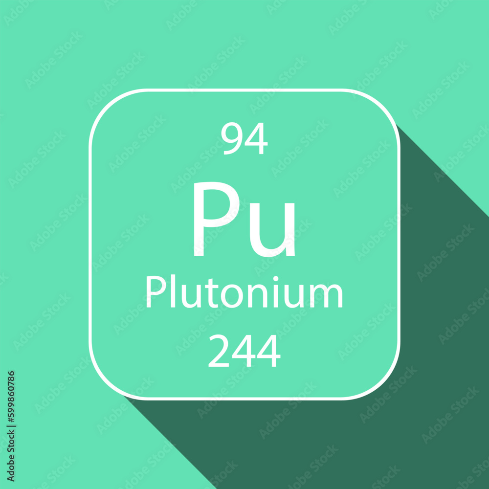 Plutonium symbol with long shadow design. Chemical element of the periodic table. Vector illustration. Plutonium symbol with long shadow design. Chemical element of the periodic table. Vector illustration.