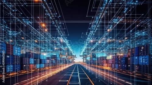 Transportation of containers. Neural networks. Business concept, cargo transportation. Transport logistics. AI generated