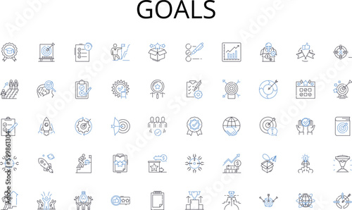 Goals line icons collection. Smartph, Tablet, Laptop, Smartwatch, Headphs, Earbuds, Camera vector and linear illustration. Dr,Gaming,VR outline signs set