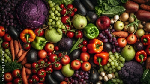 Top view of vegetables on the table. Vegetable background. AI generated