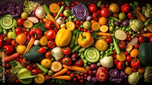 Food background with assortment of fresh organic vegetables. Vegetable background  top view. AI generated