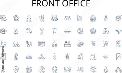 Front office line icons collection. Soundscapes, Music, Sonic, Aural, Audiovisual, Noise, Sensory vector and linear illustration. Dialogue,Silence,Illusion outline signs set