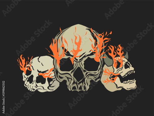 fire skull head design illustration, vector 