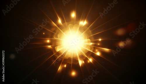Radiant sunbeams illuminate the golden background with lens flare, a yellow sun with a starburst effect, Generative AI
