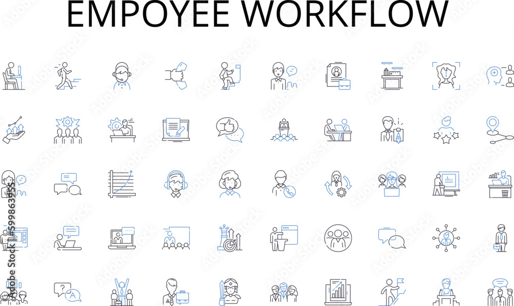 Empoyee workflow line icons collection. imagination, narrative, gameplay, mechanics, immersion, balance, prototype vector and linear illustration. concept,iteration,user-friendly outline signs set