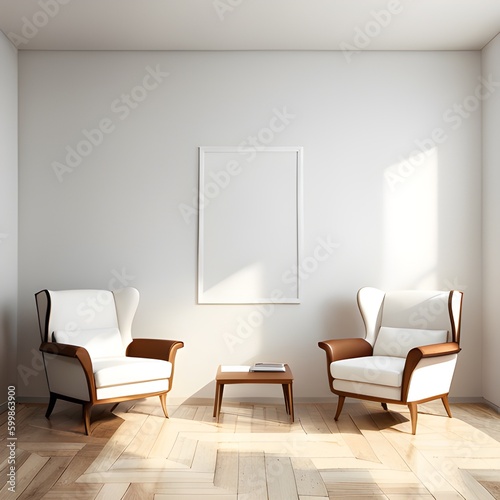 mock up poster frame in modern interior background, living room, Art Deco style, 3D render, 3D illustration