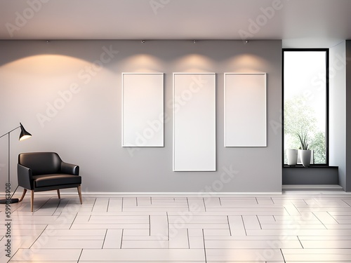 mock up poster frame in modern interior background, living room, Art Deco style, 3D render, 3D illustration