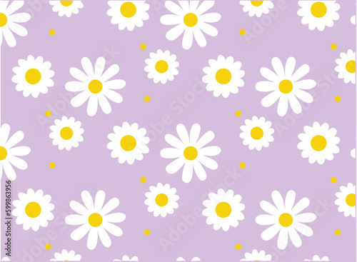 Seamless pattern with daisy flower on purple vintage background. and daisy icons 