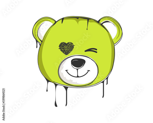 teddy bear doll spray painted grafitti slogan