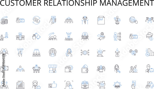 Customer relationship management line icons collection. Data-driven , Containerized , Segmentation , Virtualization , Isolation , Portability , Scalability vector and linear illustration. Agility