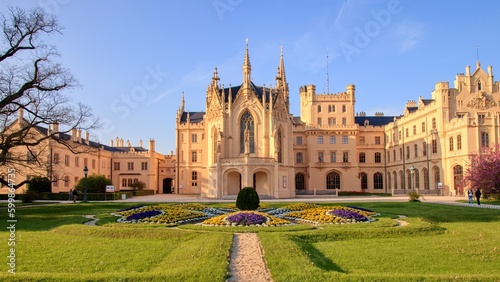 The famous castle during sunset at Lednice, Czech republic
