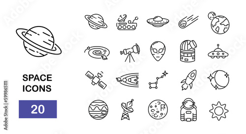 Astronomy and space icons set. Vector illustration