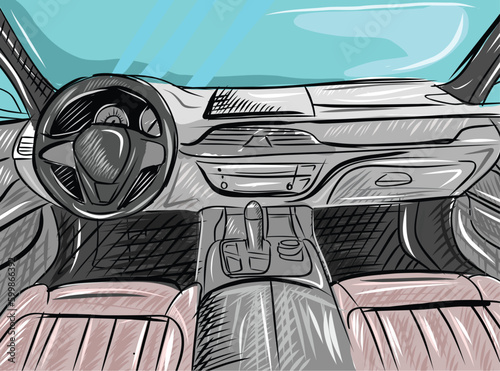 hand drawn vector car interior