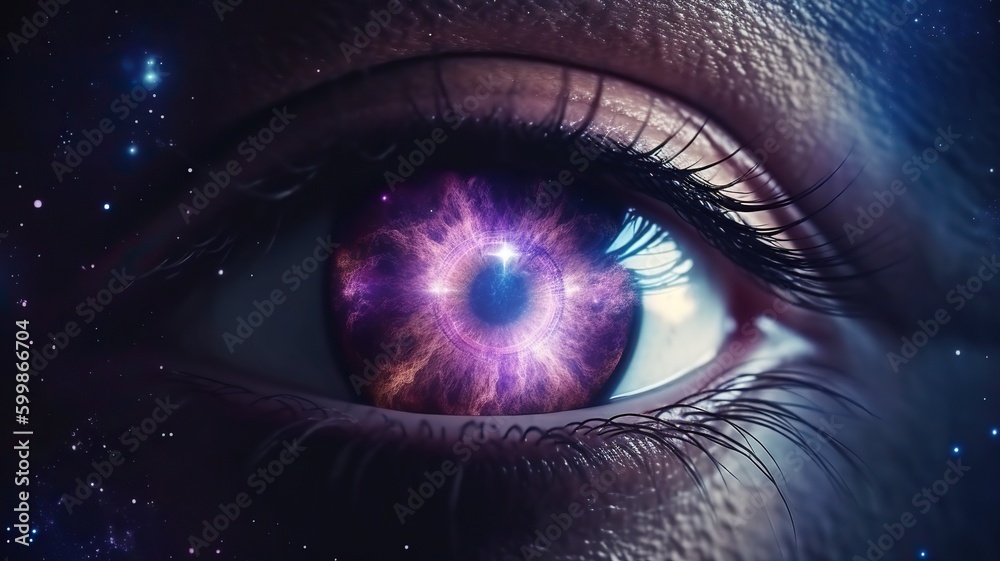 Fototapeta premium Eye of universe made of stars, clouds and galaxies. Generative AI