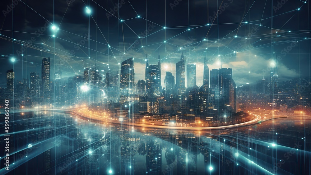 Futuristic city connected with future digital technology. Generative AI Futuristic city connected with future digital technology. Generative AI