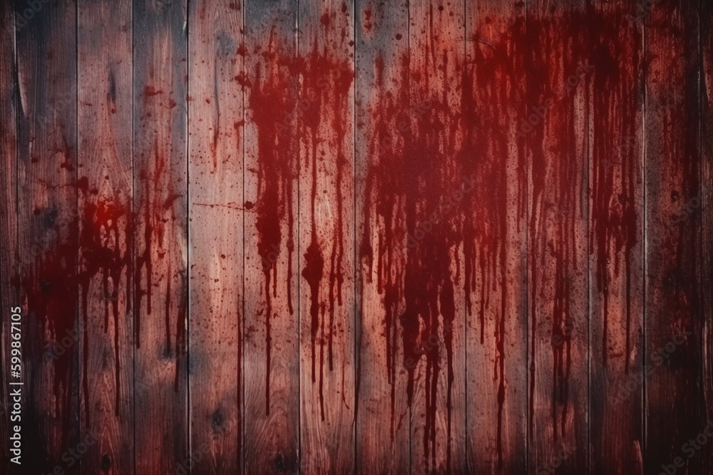 Horror wood blood stain background, grunge rough wooden plank wallpaper. AI generative Horror wood blood stain background, grunge rough wooden plank wallpaper. AI generative
