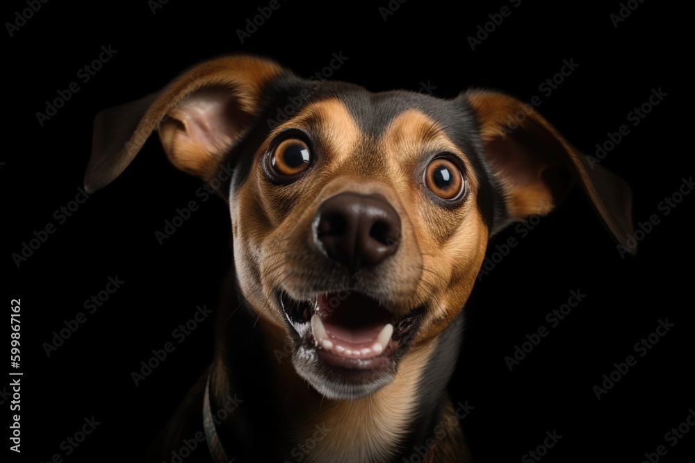 Studio portrait of shocked dog isolated. Generative AI Studio portrait of shocked dog isolated. Generative AI