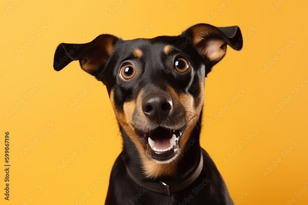 Studio portrait of shocked dog isolated. Generative AI Studio portrait of shocked dog isolated. Generative AI