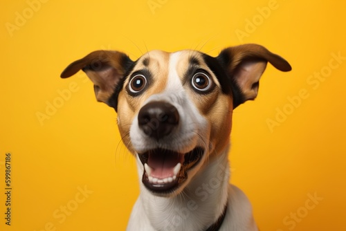 Studio portrait of shocked dog isolated. Generative AI photo