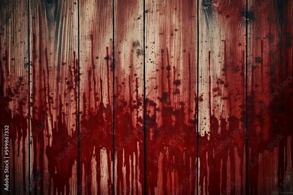 Horror wood blood stain background, grunge rough wooden plank wallpaper. AI generative Horror wood blood stain background, grunge rough wooden plank wallpaper. AI generative