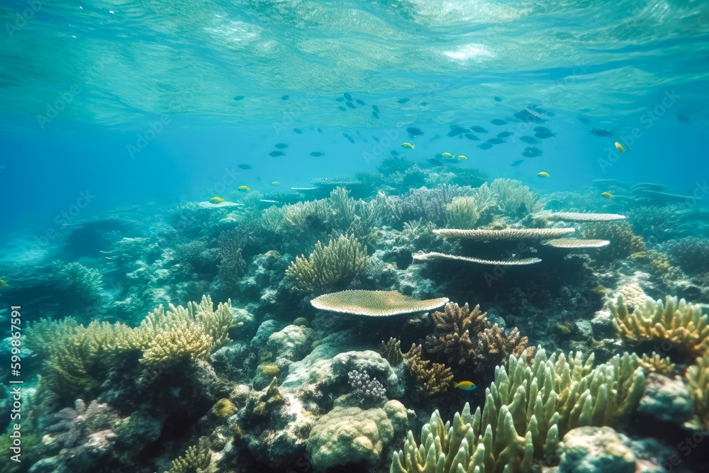 Fototapeta premium A colorful coral reef teeming with marine life in the ocean created with Generative AI technology
