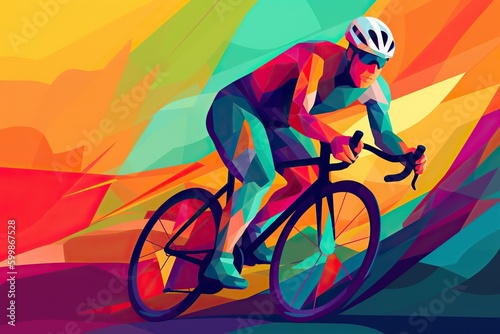Colorful flat illustration of cycling sport event, bicycle race. Generative AI