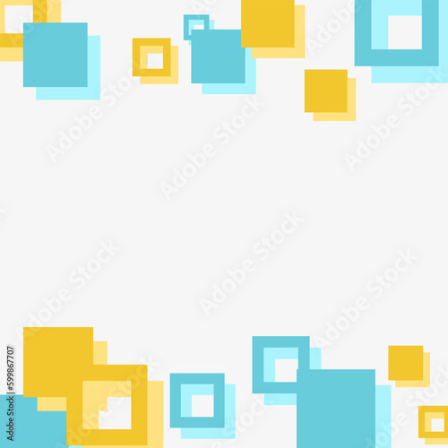 Square Drops Decoration Frame, Blue and Yellow, on White Background 