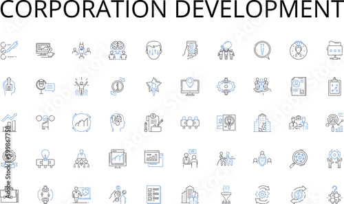 Corporation development line icons collection. Imagination, Innovation, Formation, Conception, Invention, Idea, Creativity vector and linear illustration. Vision,Brainstorm,Intuition outline signs set