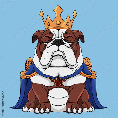 An illustration of a dog wearing crown like king, good for logo pet lover, community logo or Tshirt design photo