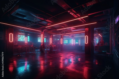 Dark atmosphere with neon lights on a background with generative AI