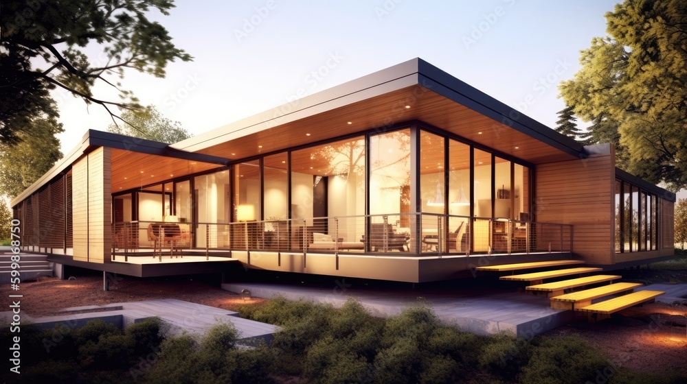 The modular home exterior design of a modern architecture. Generative AI The modular home exterior design of a modern architecture. Generative AI