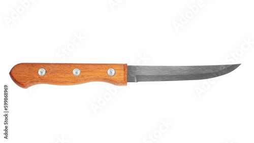 Old kitchen knife with wooden handle. Isolated on white background.