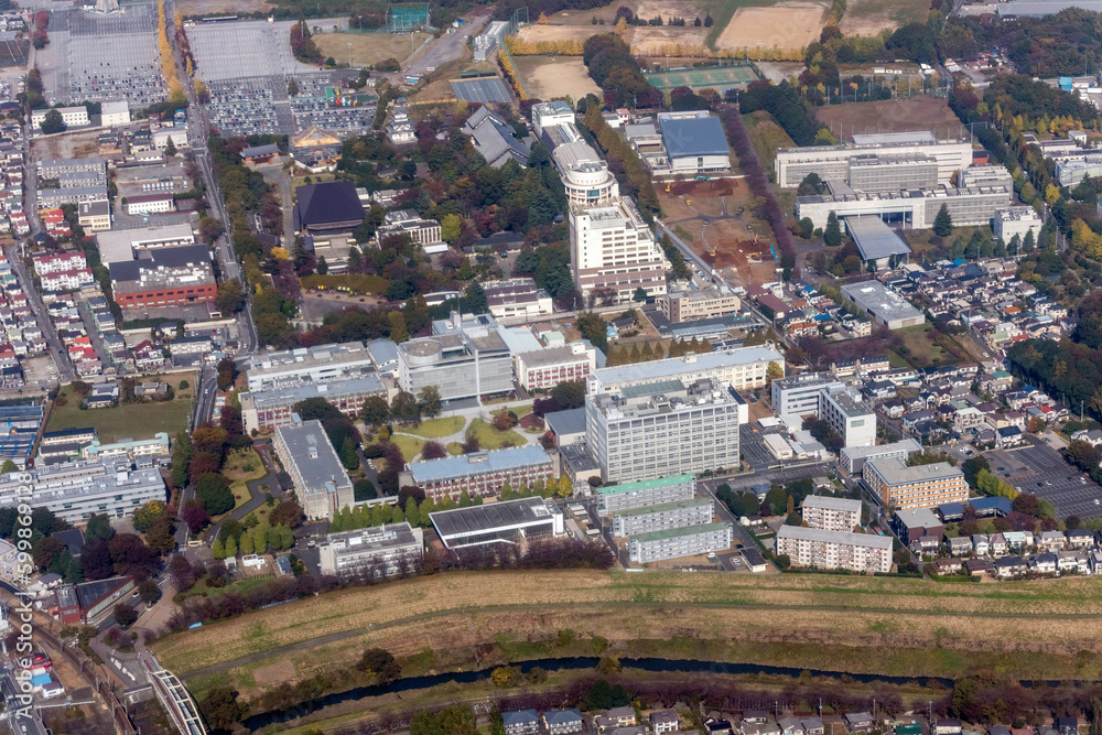 東京理科大学の野田キャンパス付近を空撮