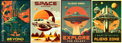 Galaxy travel colorful set flyers