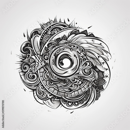 Surreal tattoo with geometric shapes, and diverse strokes. Generated by GI. photo