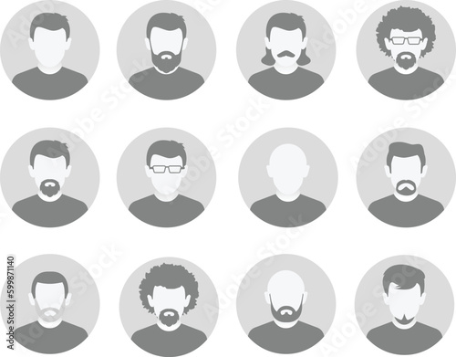 A set of different faces of men with beards and mustaches, profile pictures vector