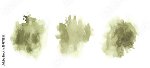 Set of green watercolor texture hand-painted