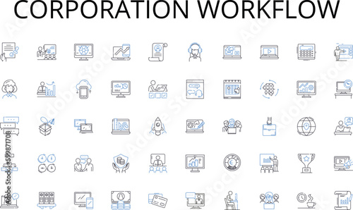 Corporation workflow line icons collection. Trivia, Information, Evidence, Realities, Statistic, Discoveries, Certainties vector and linear illustration. Truth,Knowledge,Verities outline signs set