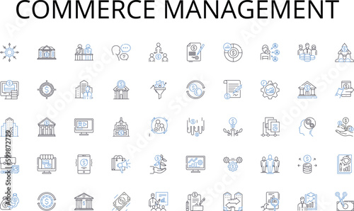 Commerce management line icons collection. Advertising, Branding, Digital, eCommerce, Analytics, SEO, Social media vector and linear illustration. Content,Campaigns,Strategy outline signs set